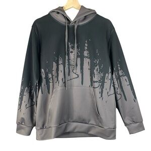 Men’s Longsleeve Gray & Black Graphic Pullover Hoodie Size Medium